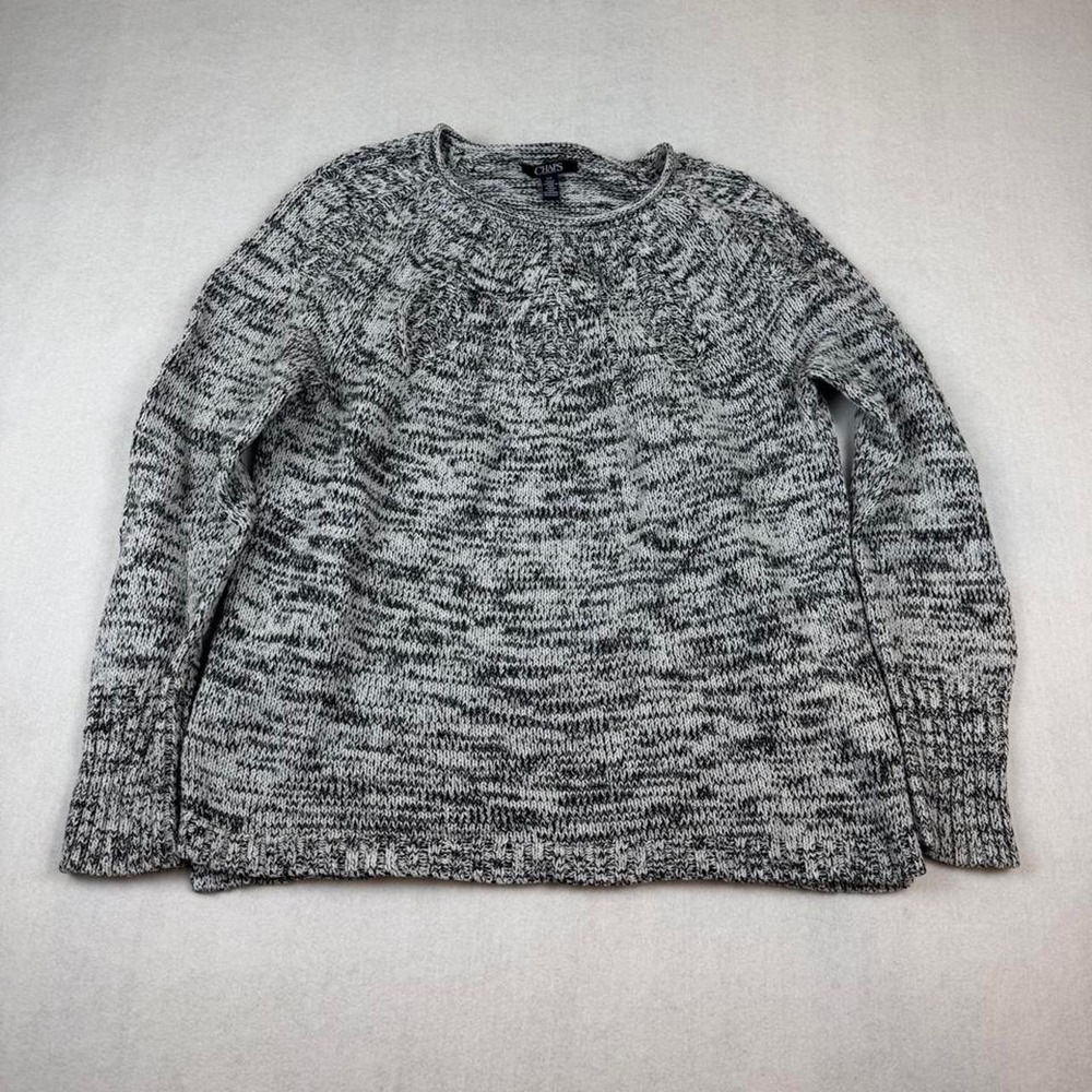 Chaps Gray & Black Marled Knit Oversized Sweater Size: L